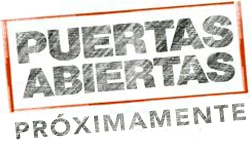 Se muestra un cartel con el mensaje de Puertas Abiertas Próximamente